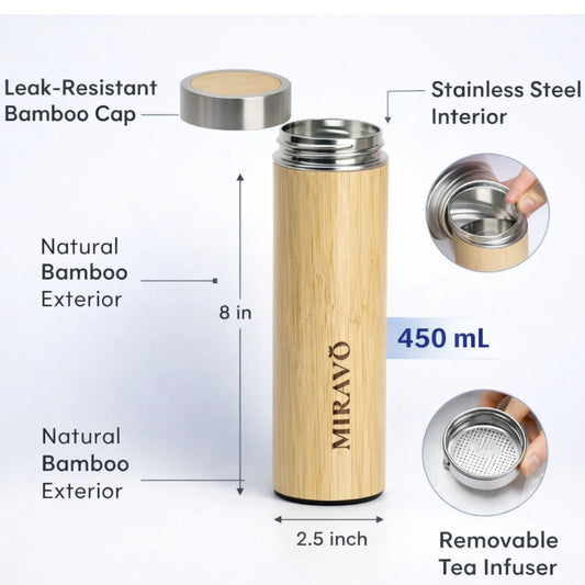 MIRAVO Bamboo Water Bottle – 450 ml