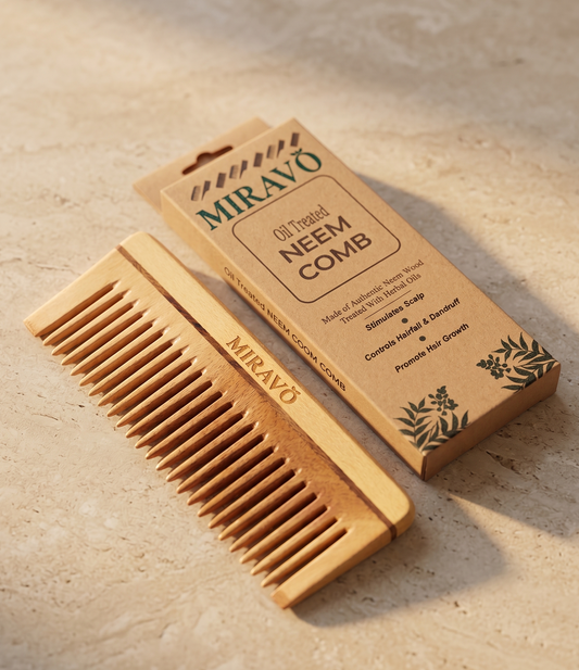 MIRAVO Neem Wood Comb – Oil Treated | Anti Hair Fall | Handmade & Eco-Friendly