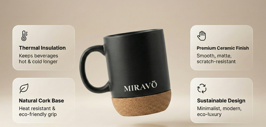 MIRAVO eco-friendly packaging for bamboo and cork products.
